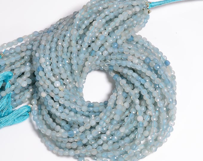 Aquamarine Faceted Center Drilled Coin Shape 4.10mm, Semi-Precious Gemstones For Jewelry Making