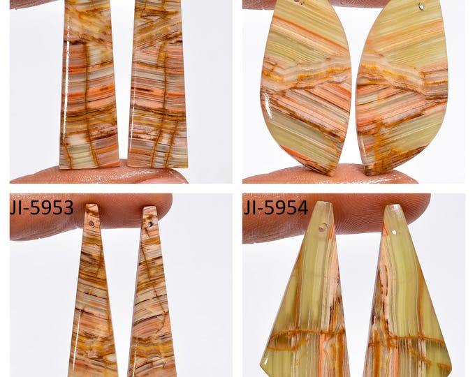 Natural Banded Calcite Fancy Shape Front Drilled Smooth Cabochon Matching Pairs, Semi-Precious Gemstones For Jewelry Making