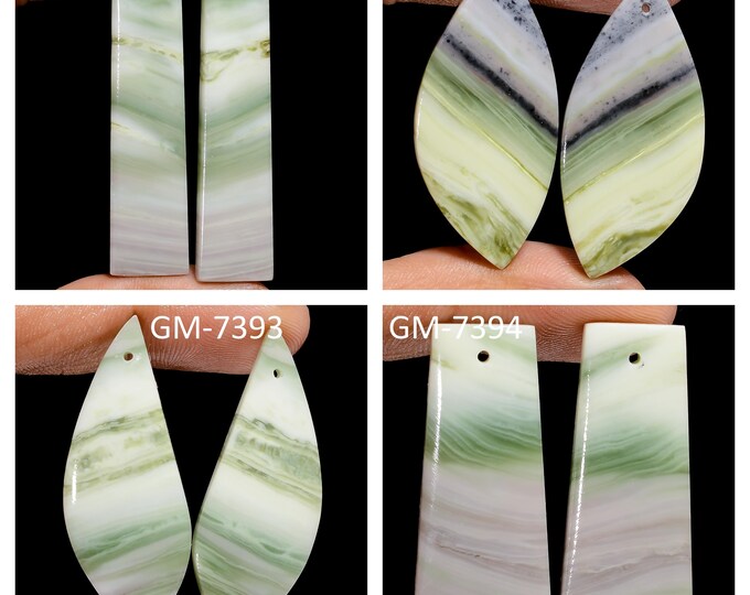 Natural Serpentine Fancy Shape Front Drilled Smooth Cabochon Matching Pairs, Semi-Precious Gemstones For Jewelry Making