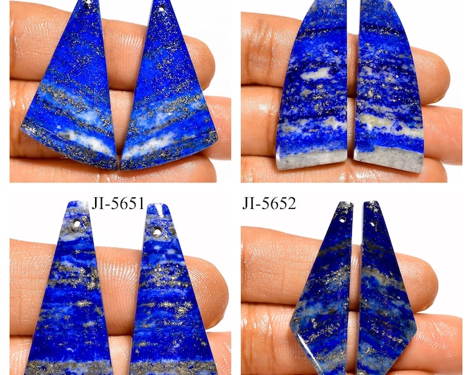 Natural Lapis Lazuli Fancy Shape Front Drilled Smooth Cabochon Matching Pairs, Semi-Precious Gemstones For Jewelry Making