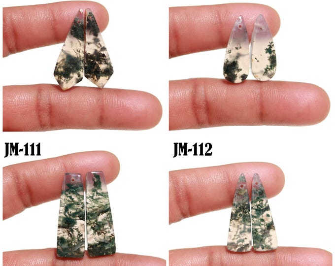 Natural Moss Agate Fancy Shape Front Drilled Smooth Cabochon Matching Pairs, Semi-Precious Gemstones For Jewelry Making