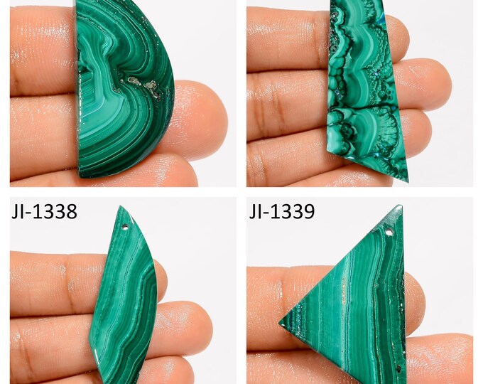 Natural Malachite Fancy Shape Front Drilled Smooth Cabochon Single Pieces, Semi-Precious Gemstones For Jewelry Making