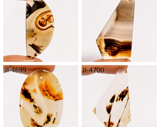 Natural Montana Agate Fancy Shape Front Drilled Smooth Cabochon Single Pieces, Semi-Precious Gemstones For Jewelry Making