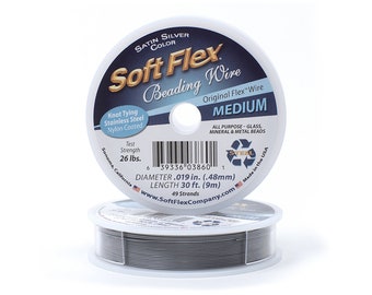 Soft Flex Satin Silver Medium Size Beading Wire, 30 Foot Spool For Jewelry Making