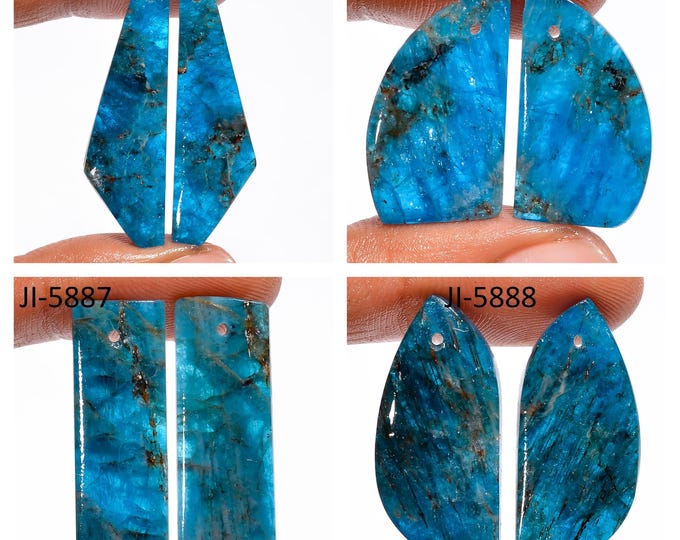 Natural Neon Apatite Fancy Shape Front Drilled Smooth Cabochon Matching Pairs, Semi-Precious Gemstones For Jewelry Making