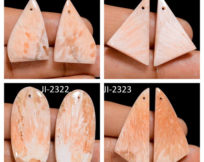 Natural Scolecite Fancy Shape Front Drilled Smooth Cabochon Matching Pairs, Semi-Precious Gemstones For Jewelry Making