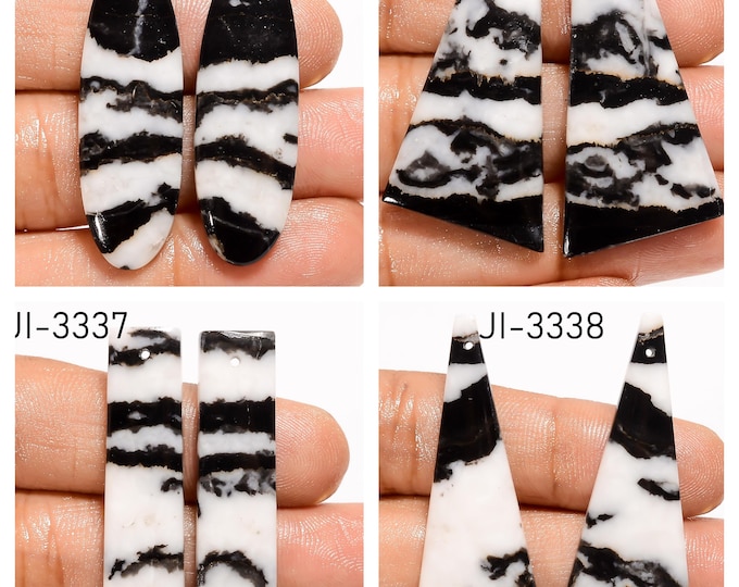 Natural Zebra Jasper Fancy Shape Front Drilled Smooth Cabochon Matching Pairs, Semi-Precious Gemstones For Jewelry Making