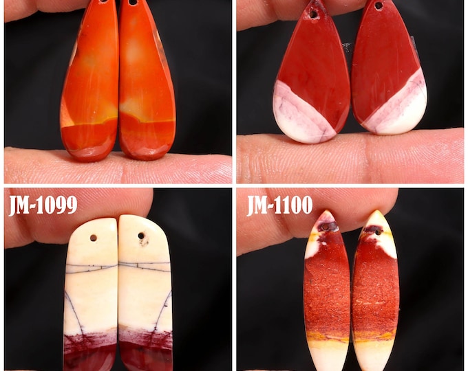 Natural Mookaite Jasper Fancy Shape Front Drilled Smooth Cabochon Matching Pairs, Semi-Precious Gemstones For Jewelry Making