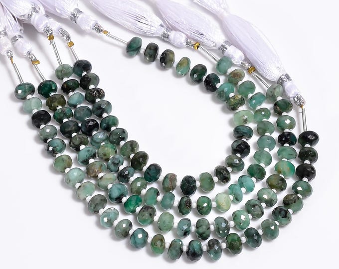 Emerald Faceted Center Drilled Rondelle Shape 6.75mm, Precious Gemstones For Jewelry Making