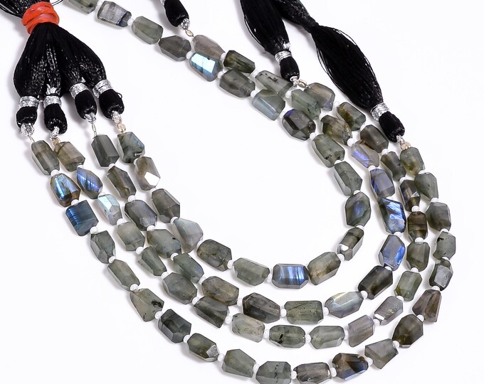 Labradorite Faceted Center Drilled Nugget Free Form Shape 6mm x 8mm, Semi-Precious Gemstones For Jewelry Making