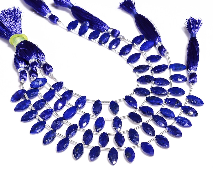 Lapis Lazuli Faceted Side Drilled Marquise Shape Briolette 6mm x 12mm, Semi-Precious Gemstones For Jewelry Making