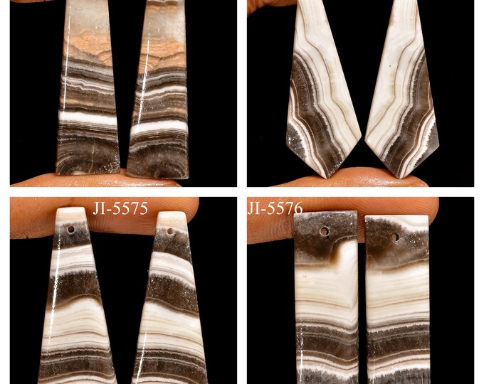 Natural Zebra Calcite Fancy Shape Front Drilled Smooth Cabochon Matching Pairs, Semi-Precious Gemstones For Jewelry Making