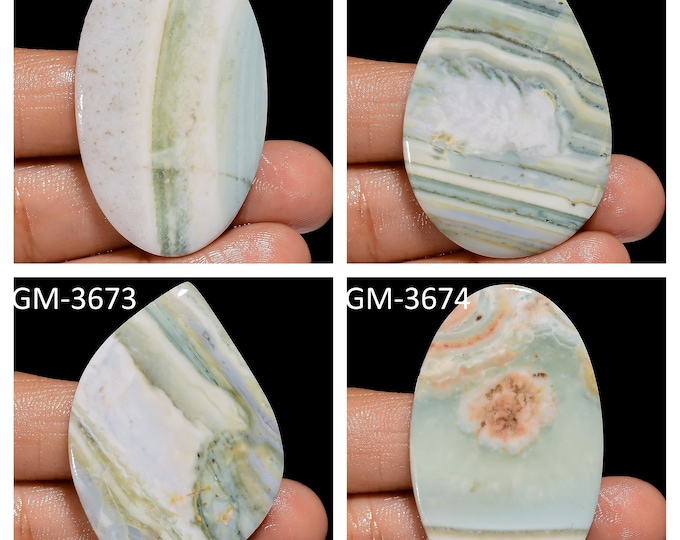 Natural Green Lace Agate Fancy Shape Un-Drilled Smooth Cabochon Single Pieces, Semi-Precious Gemstones For Jewelry Making