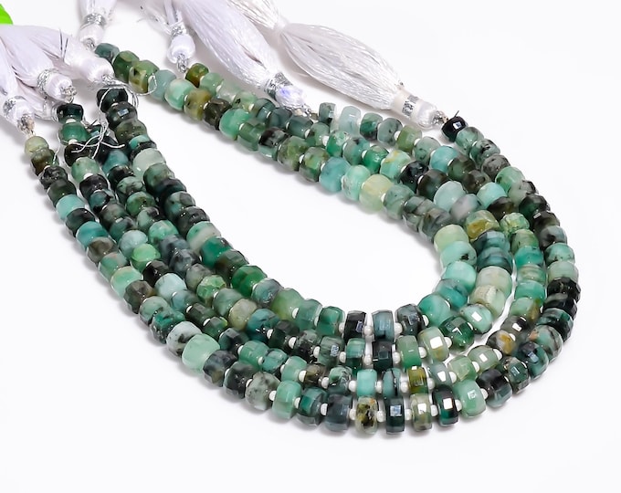 Emerald Faceted Center Drilled Tire Shape Graduated Size 5.75mm to 6.75mm, Precious Gemstones For Jewelry Making
