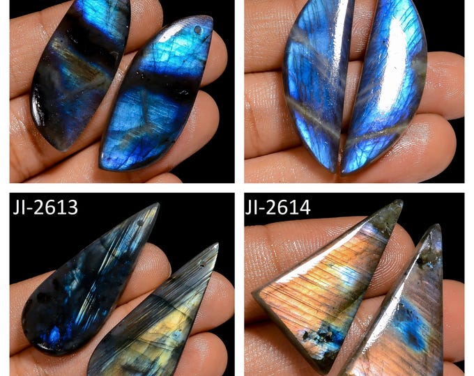 Natural Labradorite Fancy Shape Front Drilled Smooth Cabochon Matching Pairs, Semi-Precious Gemstones For Jewelry Making