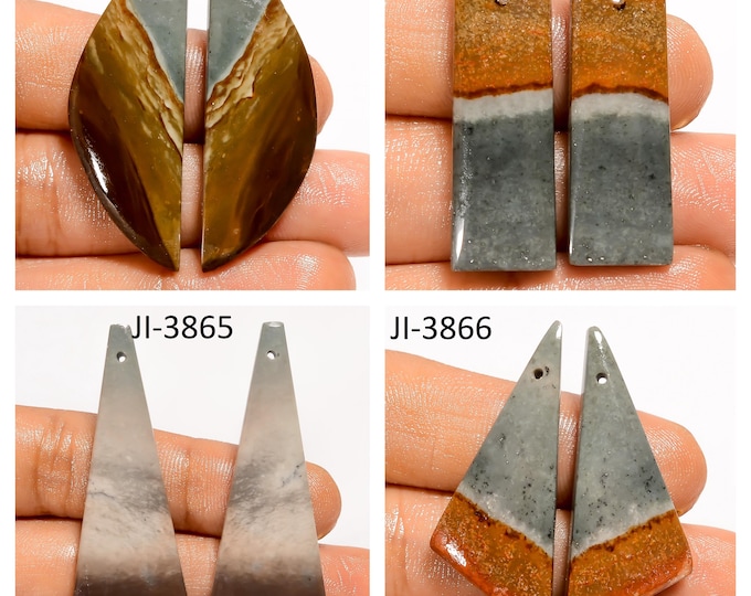 Natural Polychrome Jasper Fancy Shape Front Drilled Smooth Cabochon Matching Pairs, Semi-Precious Gemstones For Jewelry Making