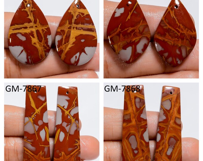 Natural Noreena Jasper Fancy Shape Front Drilled Smooth Cabochon Matching Pairs, Semi-Precious Gemstones For Jewelry Making
