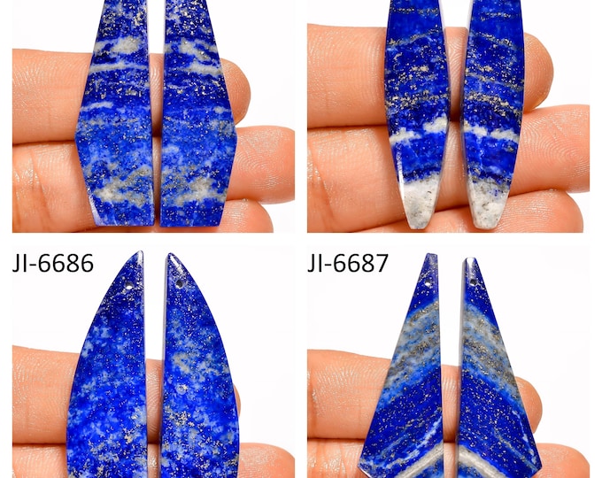 Natural Lapis Lazuli Fancy Shape Front Drilled Smooth Cabochon Matching Pairs, Semi-Precious Gemstones For Jewelry Making