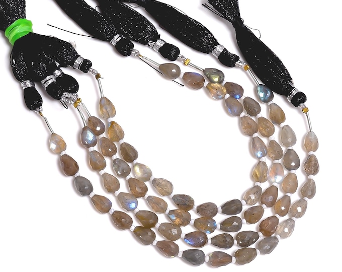 Natural Labradorite Faceted Center Drilled Teardrop Shape 6mm x 8mm, Semi-Precious Gemstones For Jewelry Making