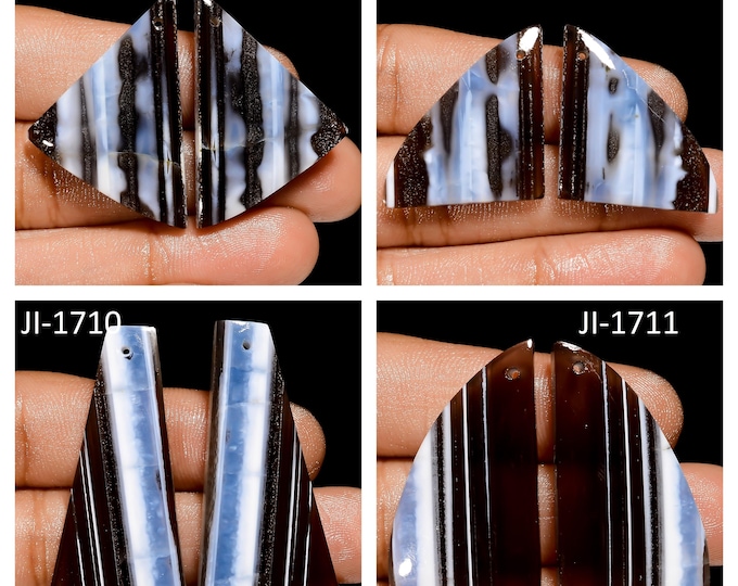 Natural Owyhee Blue Opal Fancy Shape Front Drilled Smooth Cabochon Matching Pairs, Semi-Precious Gemstones For Jewelry Making