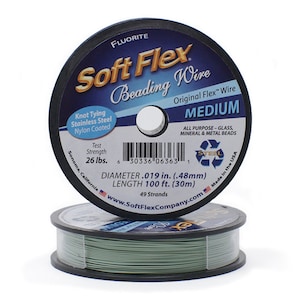 Soft Flex Green Fluorite Color Medium .019 Inch Diameter Size Beading Wire, 30 Foot Spool For Jewelry Making