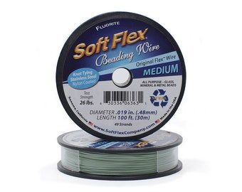 May include: A spool of fluorite Soft Flex beading wire in medium size. The wire is 0.019 inches in diameter and 100 feet long. It is made in the USA and is designed for all purpose glass, mineral, and metal beads.