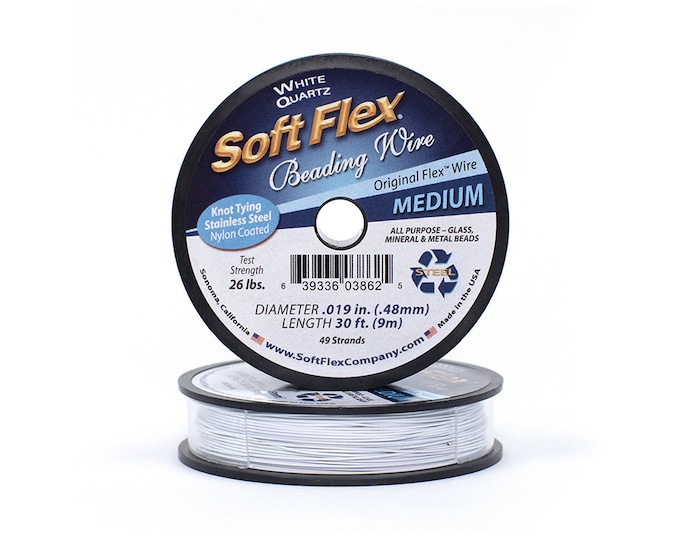 Soft Flex White Medium Size Beading Wire, 30 Foot Spool For Jewelry Making
