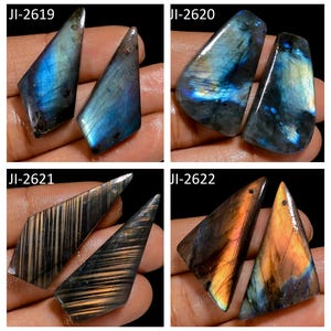 Natural Labradorite Fancy Shape Front Drilled Smooth Cabochon Matching Pairs, Semi-Precious Gemstones For Jewelry Making