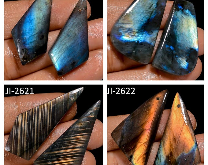 Natural Labradorite Fancy Shape Front Drilled Smooth Cabochon Matching Pairs, Semi-Precious Gemstones For Jewelry Making