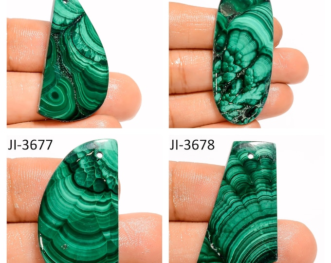 Natural Malachite Fancy Shape Front Drilled Smooth Cabochon Single Pieces, Semi-Precious Gemstones For Jewelry Making