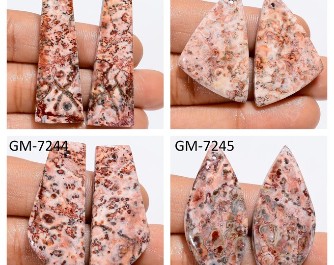 Natural Leopard Skin Jasper Fancy Shape Front Drilled Smooth Cabochon Matching Pairs, Semi-Precious Gemstones For Jewelry Making