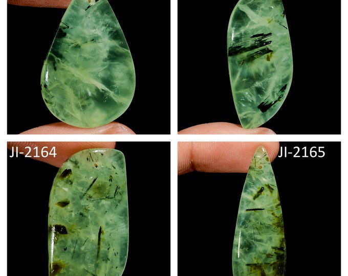 Natural Prehnite Fancy Shape Front Drilled Smooth Cabochon Single Pieces, Semi-Precious Gemstones For Jewelry Making