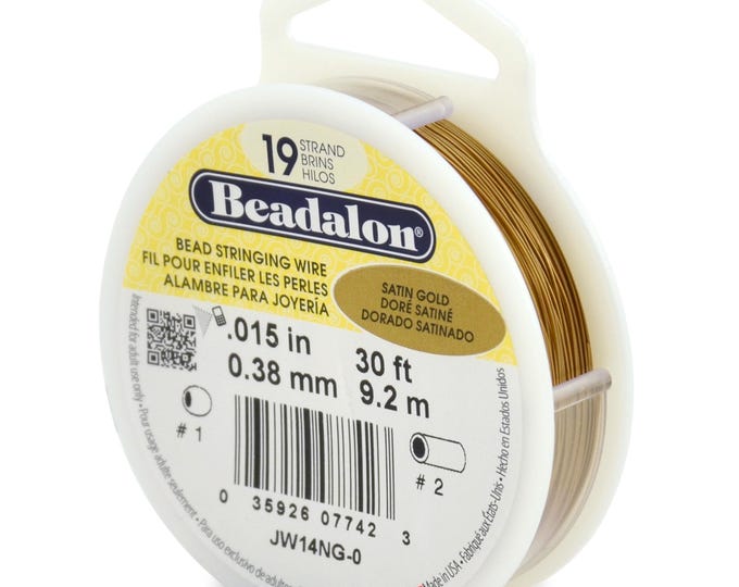 Beadalon Satin Gold Color .015 Inch Diameter, 19 Strand Beading Wire, 30 Foot Spool For Jewelry Making