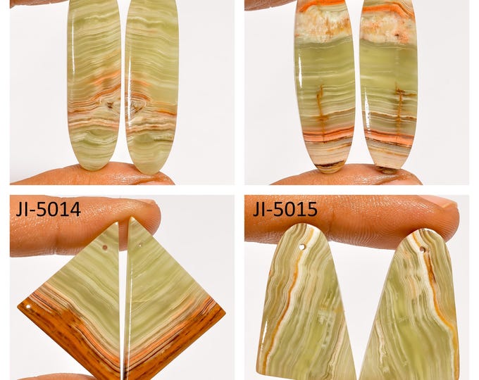 Natural Banded Calcite Fancy Shape Front Drilled Smooth Cabochon Matching Pairs, Semi-Precious Gemstones For Jewelry Making