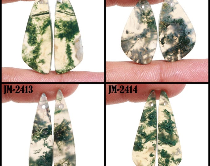 Natural Moss Agate Fancy Shape Front Drilled Smooth Cabochon Matching Pairs, Semi-Precious Gemstones For Jewelry Making