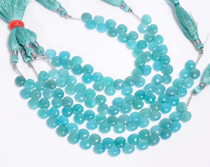 Amazonite Non-Faceted Smooth Side Drilled Heart Shape Briolette 8.25mm, Semi-Precious Gemstones For Jewelry Making