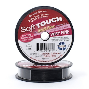 Soft Touch Black Color Very Fine .010 Inch Diameter Size Beading Wire, 30 Foot Spool For Jewelry Making