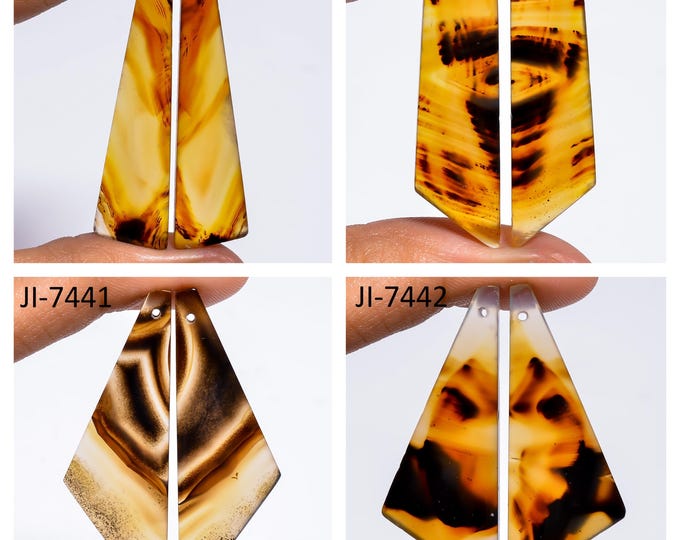 Natural Montana Agate Fancy Shape Front Drilled Smooth Cabochon Matching Pairs, Semi-Precious Gemstones For Jewelry Making