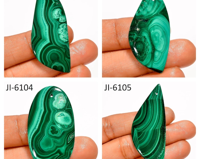 Natural Malachite Fancy Shape Front Drilled Smooth Cabochon Single Pieces, Semi-Precious Gemstones For Jewelry Making