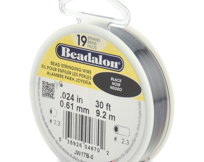 Beadalon Black Color .024 Inch Diameter, 19 Strands Beading Wire, 30 Foot Spool For Jewelry Making