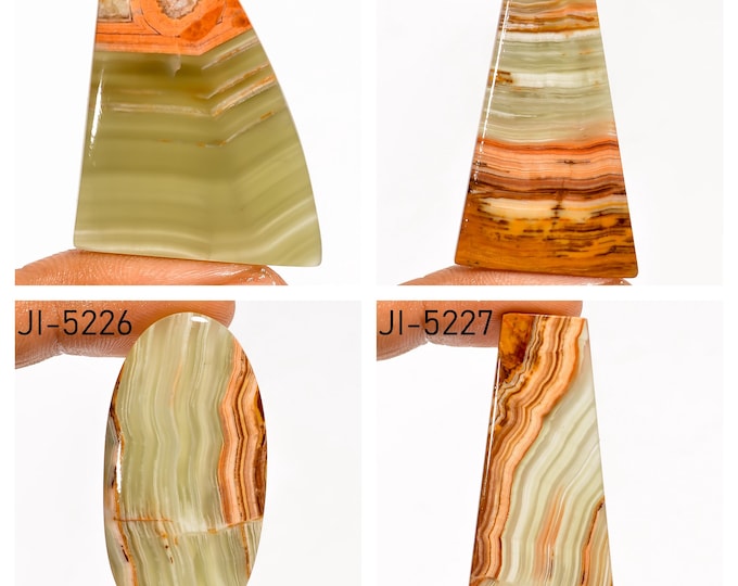 Natural Green Banded Calcite Fancy Shape Un-Drilled Smooth Cabochon Single Pieces, Semi-Precious Gemstones For Jewelry Making