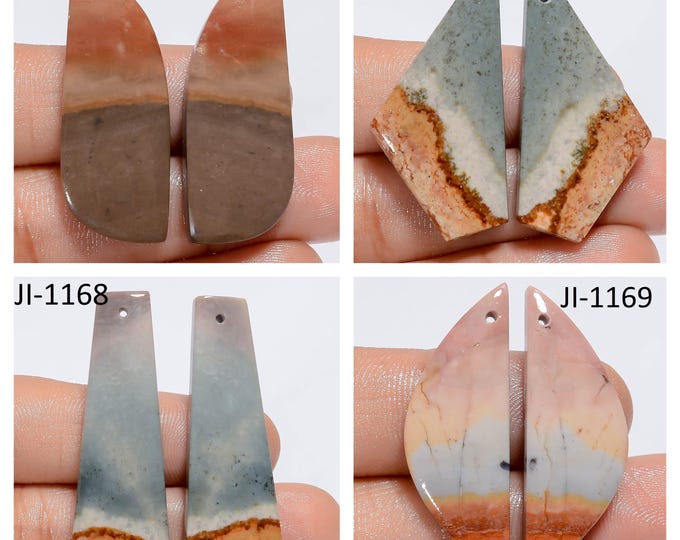 Natural Polychrome Jasper Fancy Shape Front Drilled Smooth Cabochon Matching Pairs, Semi-Precious Gemstones For Jewelry Making
