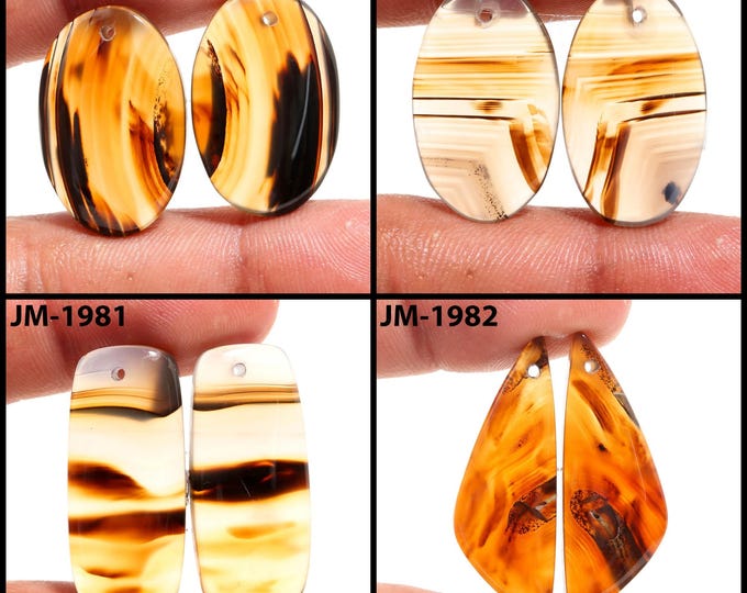 Natural Montana Agate Fancy Shape Front Drilled Smooth Cabochon Matching Pairs, Semi-Precious Gemstones For Jewelry Making