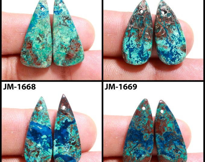 Natural Azurite Fancy Shape Front Drilled Smooth Cabochon Matching Pairs, Semi-Precious Gemstones For Jewelry Making