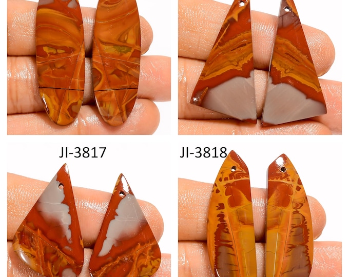 Natural Noreena Jasper Fancy Shape Front Drilled Smooth Cabochon Matching Pairs, Semi-Precious Gemstones For Jewelry Making
