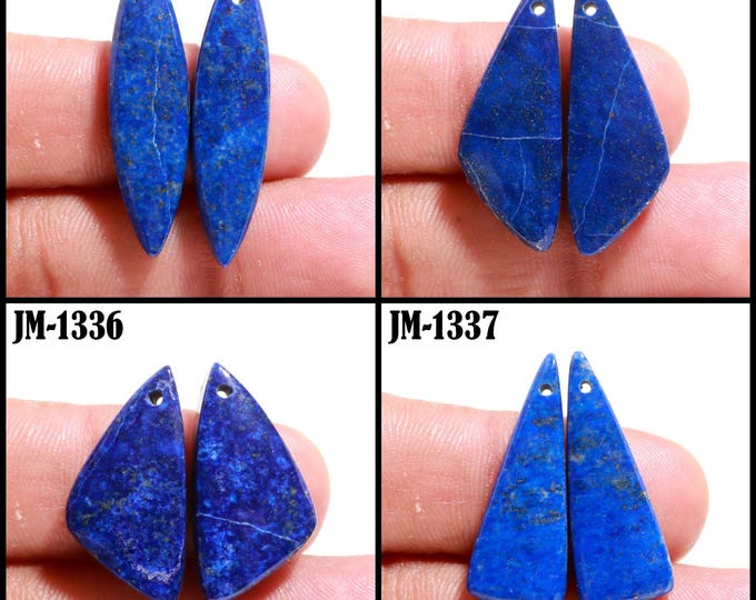 Natural Lapis Lazuli Fancy Shape Front Drilled Smooth Cabochon Matching Pairs, Semi-Precious Gemstones For Jewelry Making