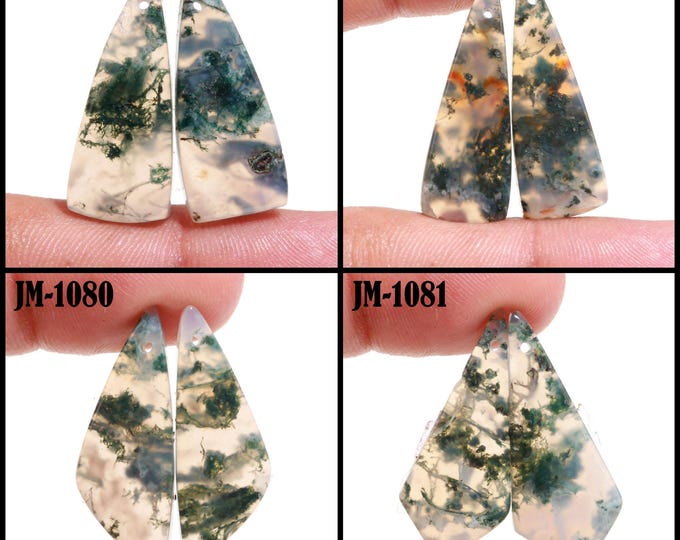 Natural Moss Agate Fancy Shape Front Drilled Smooth Cabochon Matching Pairs, Semi-Precious Gemstones For Jewelry Making