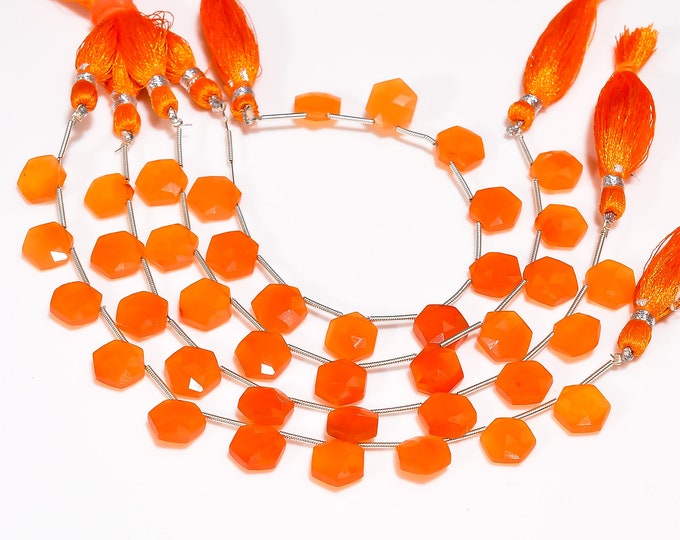 Carnelian Faceted Side Drilled Hexagon Shape Briolette 10mm x 11mm, Semi-Precious Gemstones For Jewelry Making