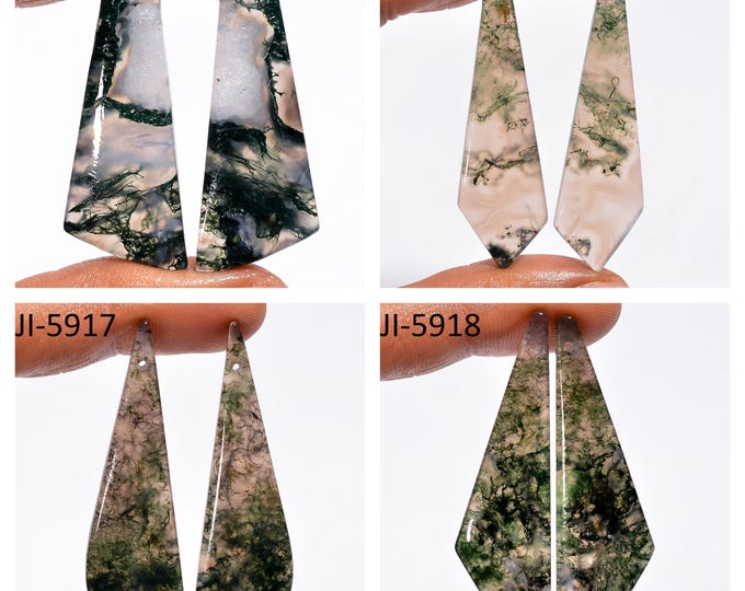 Natural Moss Agate Fancy Shape Front Drilled Smooth Cabochon Matching Pairs, Semi-Precious Gemstones For Jewelry Making