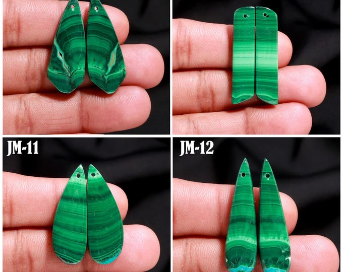 Natural Malachite Fancy Shape Front Drilled Smooth Cabochon Matching Pairs, Semi-Precious Gemstones For Jewelry Making